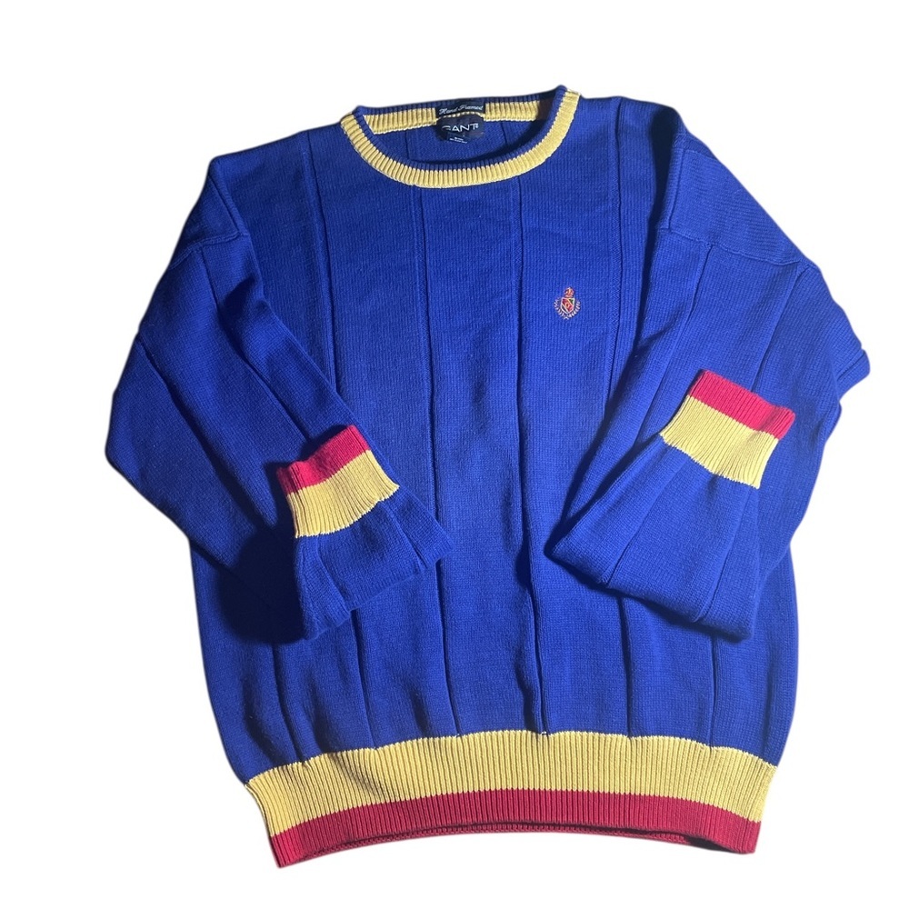 GANT  Men's Blue Sweater with Red and Yellow Accents